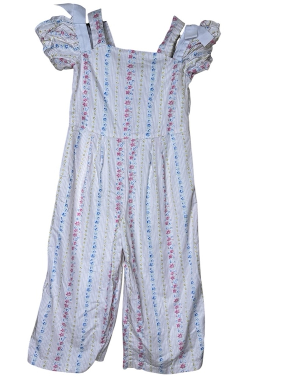 Janie and Jack Cream Jumpsuit with Pink & Blue Floral Accents size 4